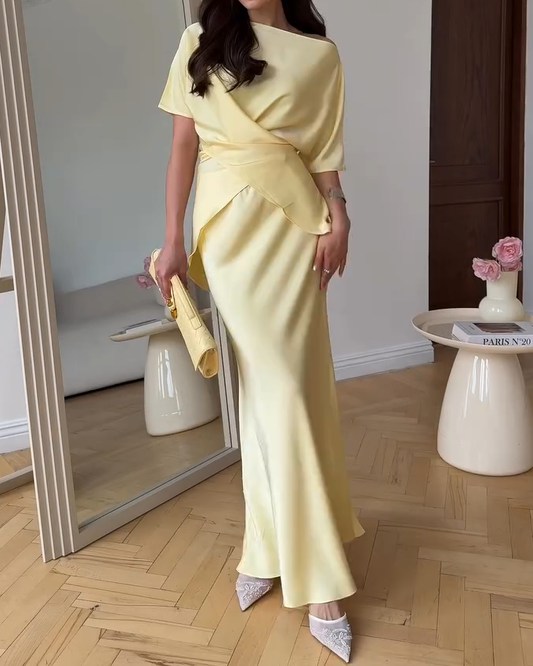Pleated Tie Top and Skirt Two Piece Set