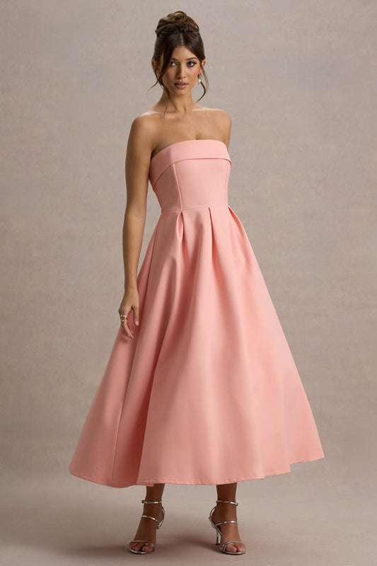 Annalise | Pink Bandeau Skater Midi Dress