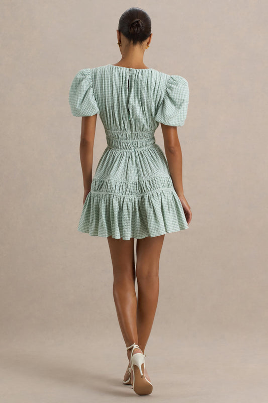 Laurelle | Green Extreme Plunge-Neck Mini Dress With Ruffled Detailing